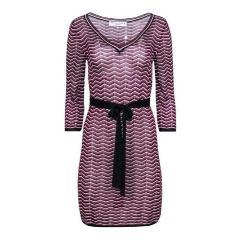 Trina Turk Chevron Belted‎ Sweater Dress w/ Slip M NWT